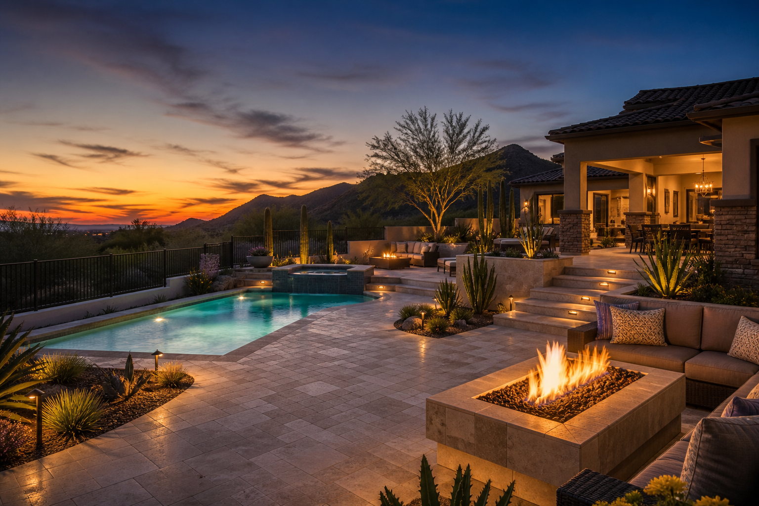 Finished Scottsdale backyard pool hardscape