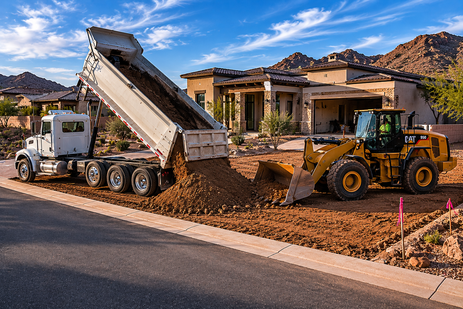 Loader and dump truck for dirt work and hauling