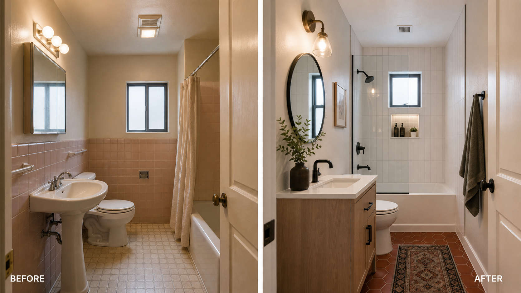Before and after small hall bathroom remodel