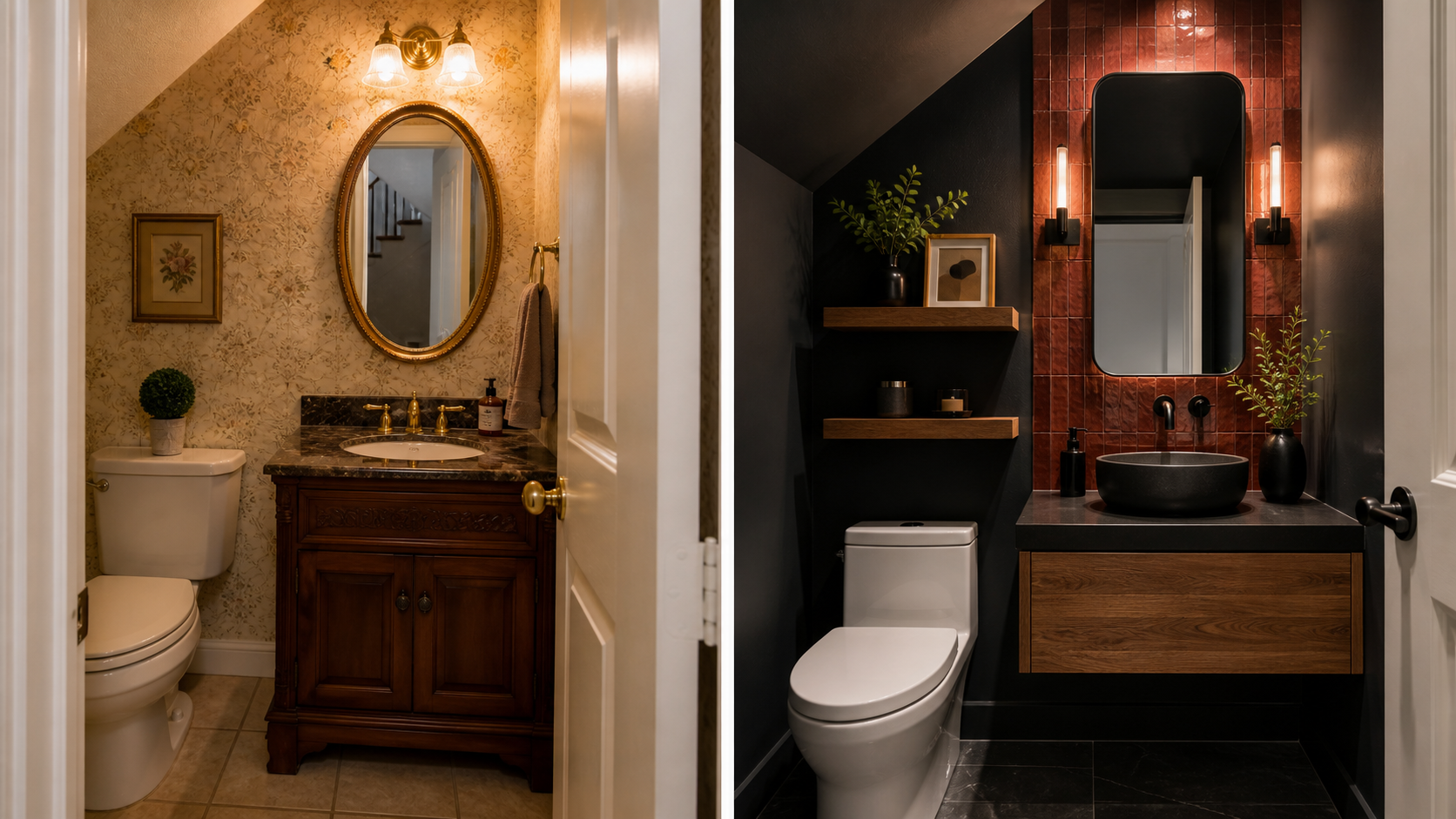 Before and after powder room remodel