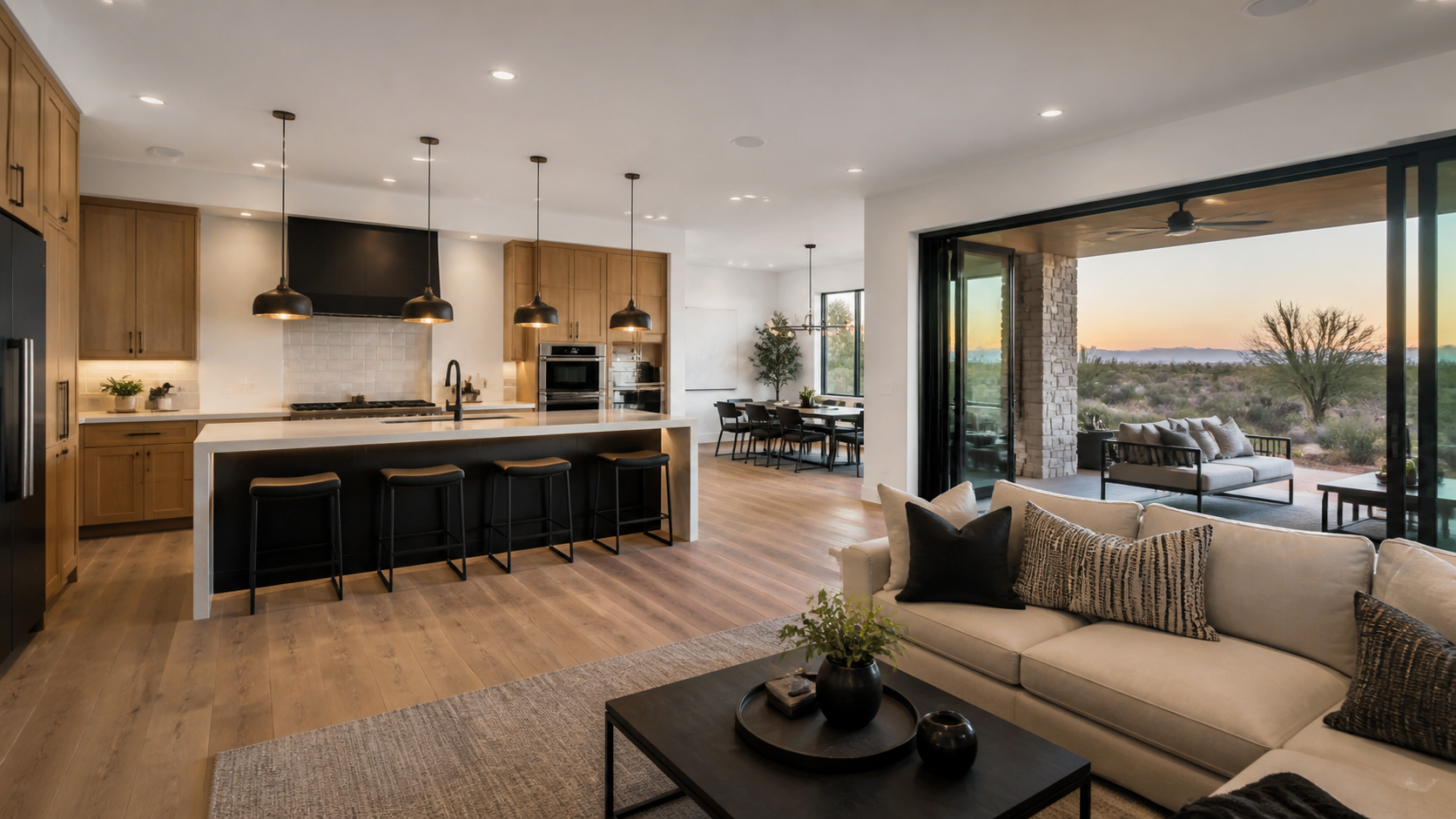 Finished Arizona home remodel with open kitchen and living space