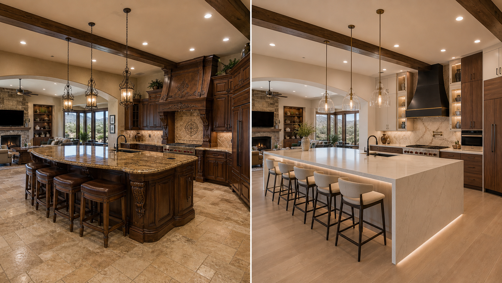 Before and after large luxury kitchen remodel