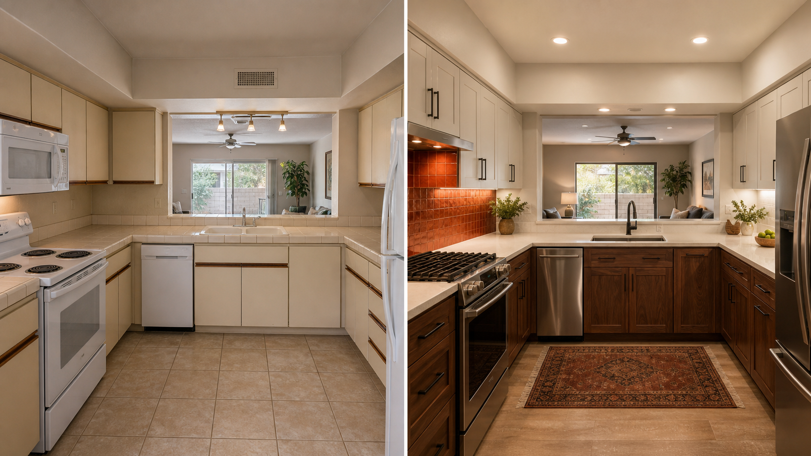 Before and after U-shaped kitchen remodel