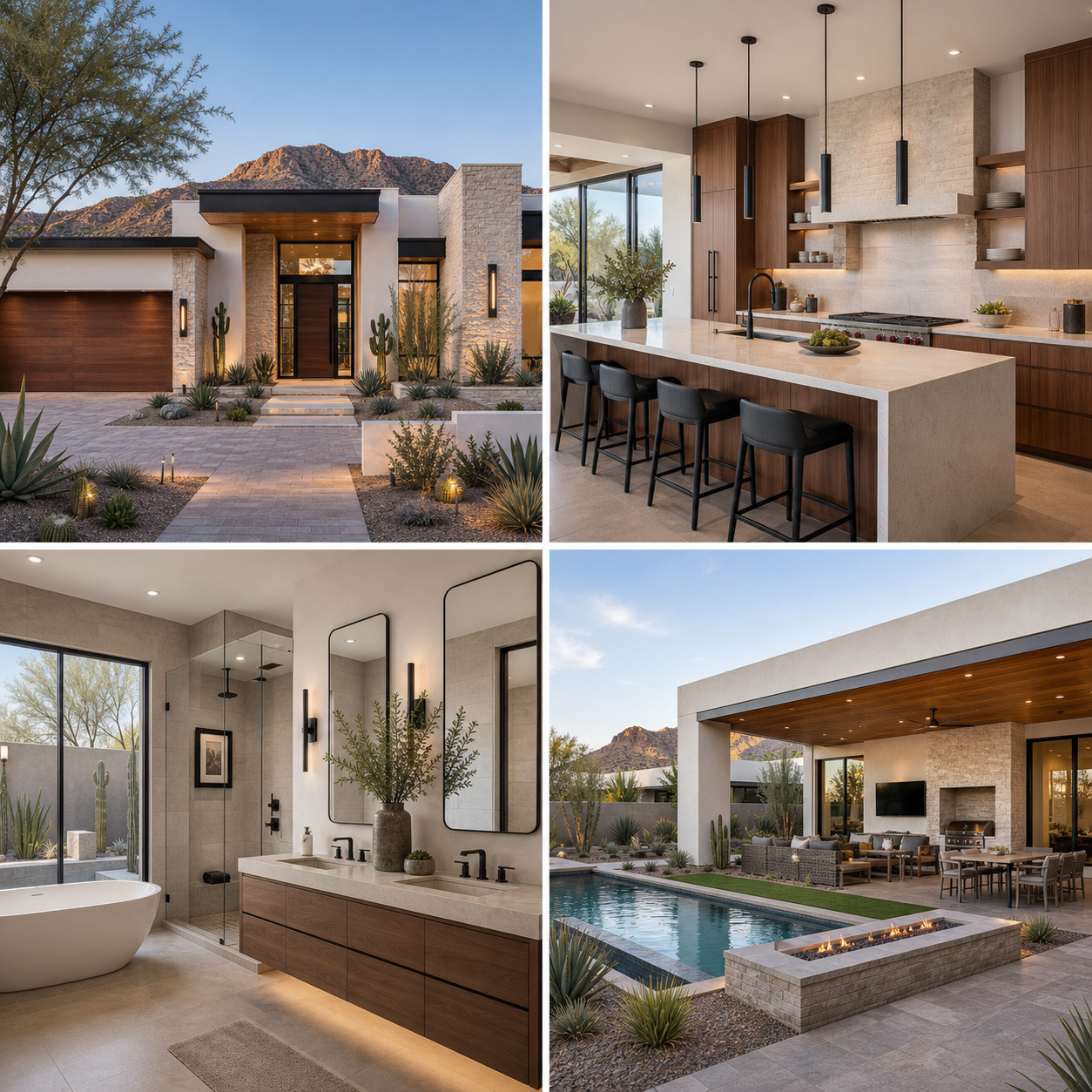 Phoenix Modern Arizona home exterior, kitchen, bathroom, and backyard